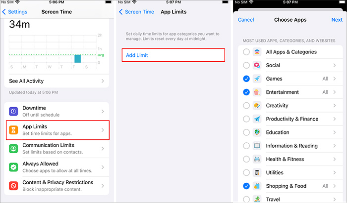 set time limits on iphone