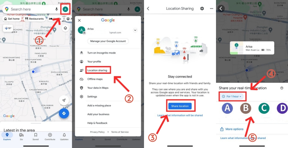 start location sharing in google maps