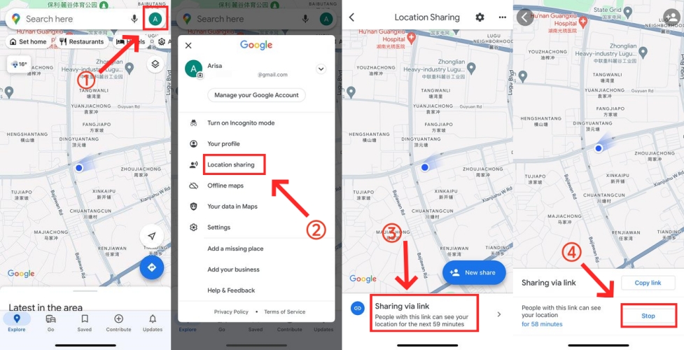 stop location sharing in google maps