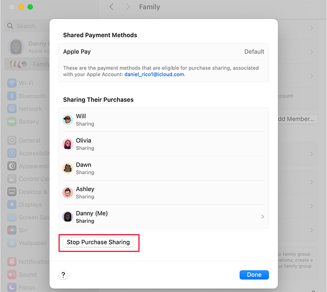 stop purchase sharing on mac