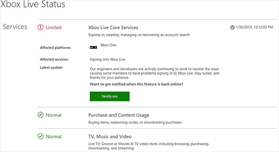 Xbox Status update