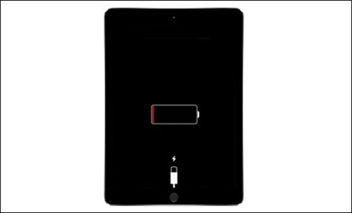 ipad shows battery with red line