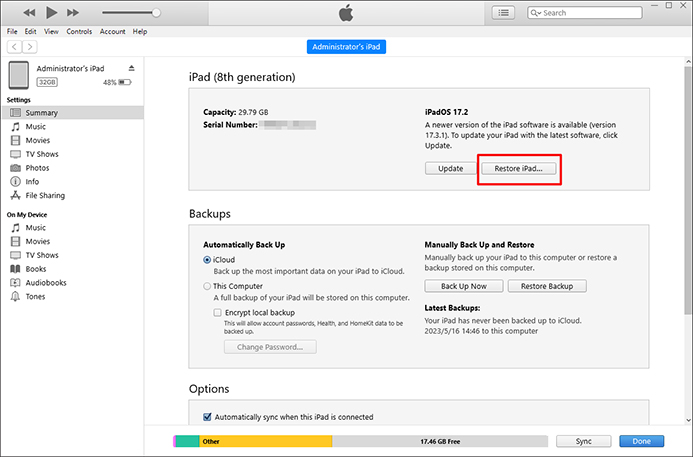 use itunes to restore ipad