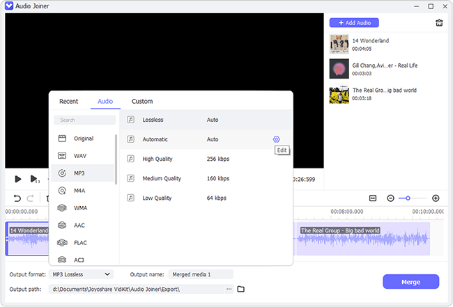 choose merging mode to join flac files