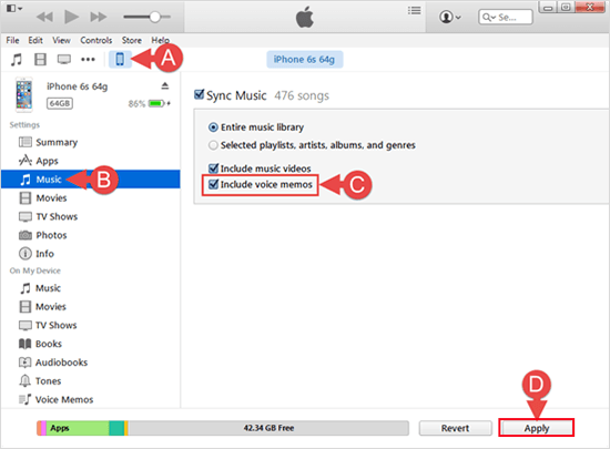 sync voice memos itunes