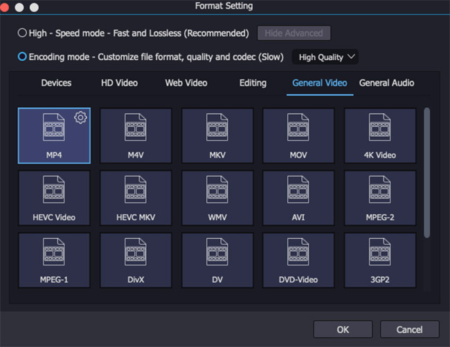 choose format interface