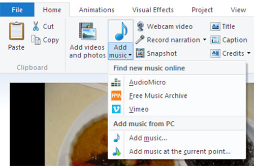 windows movie maker add music to video