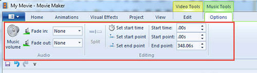 windows movie maker edit music track